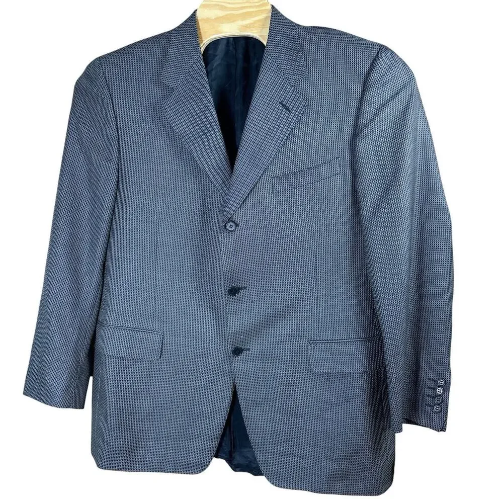 Canali Silk Wool Blazer Mens 46R US (56R Italy) Black Check Sport Coat Jacket